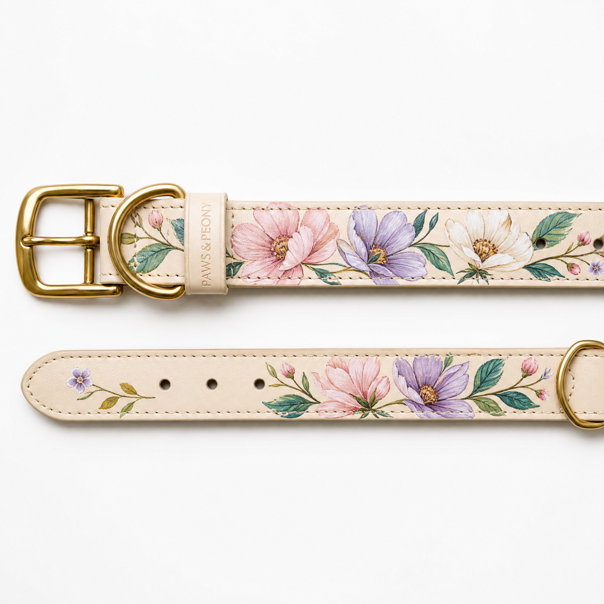 Floral Painted Leather Dog Collar